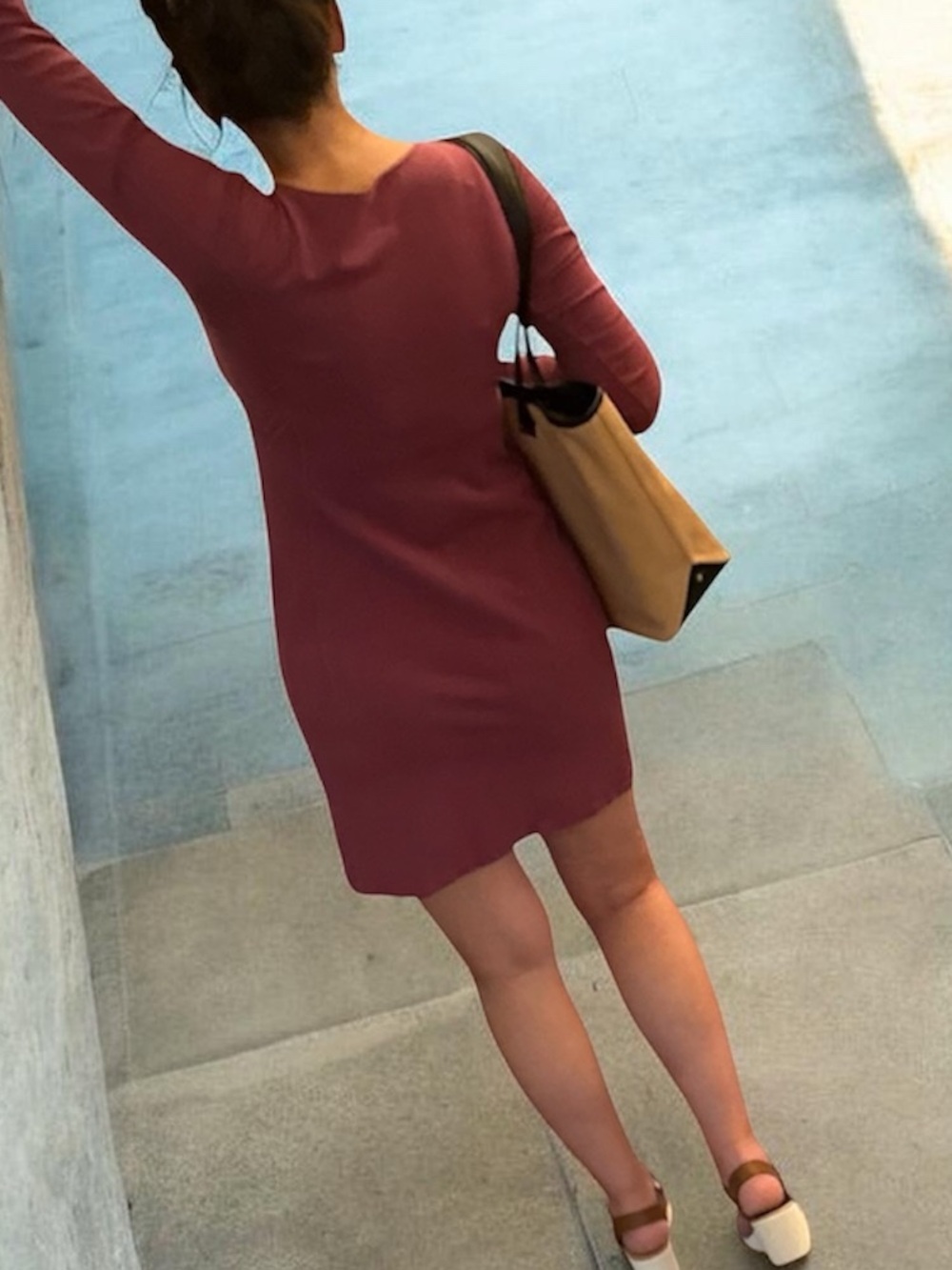 Fig Voyage Long-Sleeve Mini Dress in Muted Berry -
